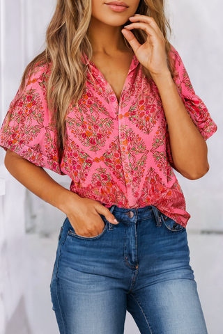 Floral Print Wide Sleeve Blouse