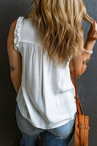 White Ruffle Trim Sleeveless Top