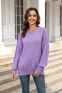 Purple Ribbed Knit Sweater