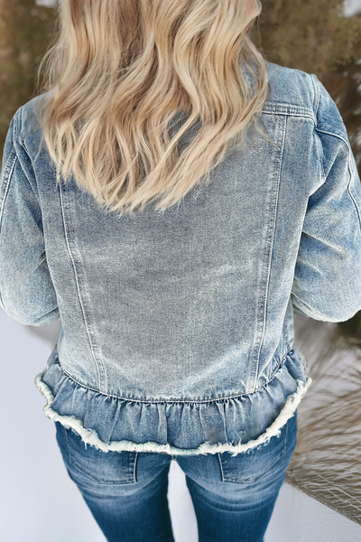 Ruffle Raw Hem Denim Jacket