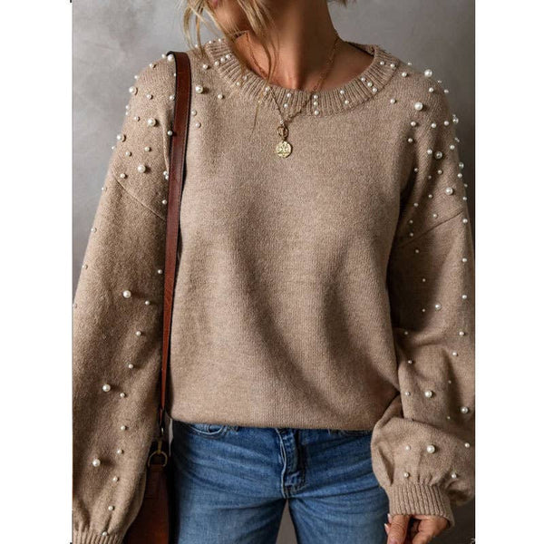 Pearl Beaded Crew Neck Sweater