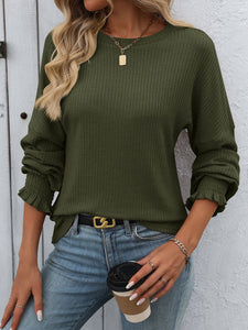 Ribbed Knit Long Sleeve Top G5-TP8084: Olive / XL