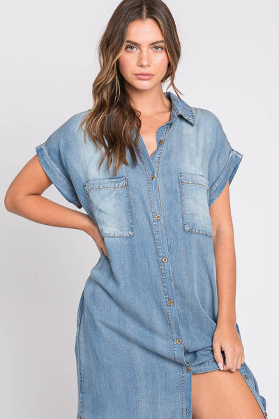 Short Sleeve Maxi Denim Dress