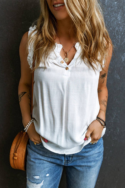 White Ruffle Trim Sleeveless Top