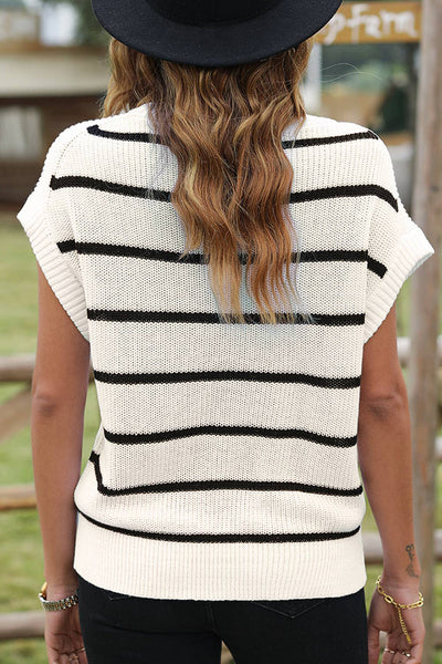 White Stripe Batwing Sleeve Sweater