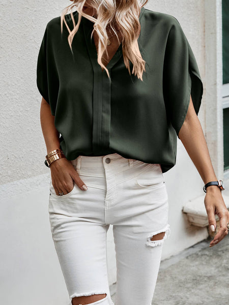 Olive Dolman Sleeve Blouse