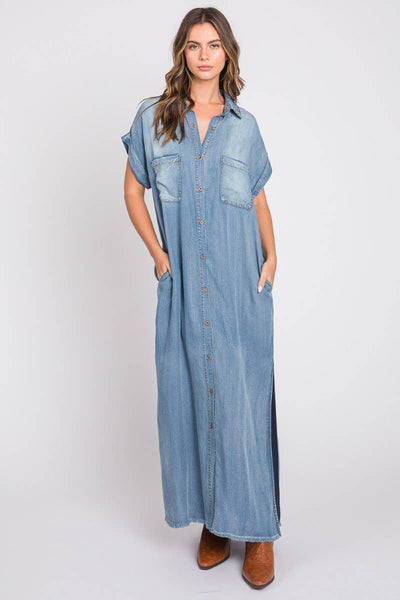 Short Sleeve Maxi Denim Dress