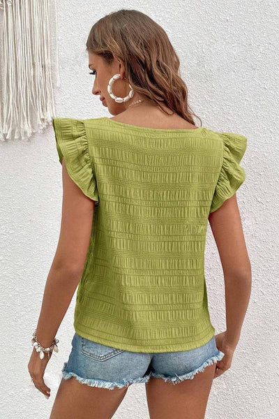 Green Ruffle Sleeve Blouse