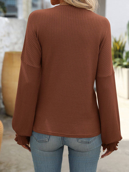 Ribbed Knit Long Sleeve Top G5-TP8084: Olive / M