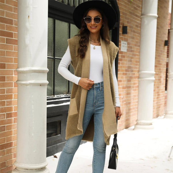 Khaki Sleeveless Cardigan