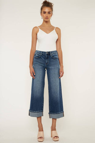 Dark Wide Leg Capri Jeans