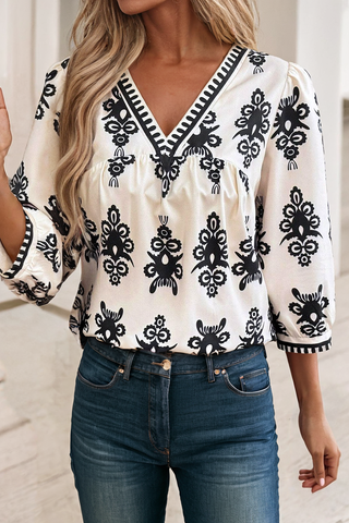 Vintage Printed 3/4 Sleeve Blouse