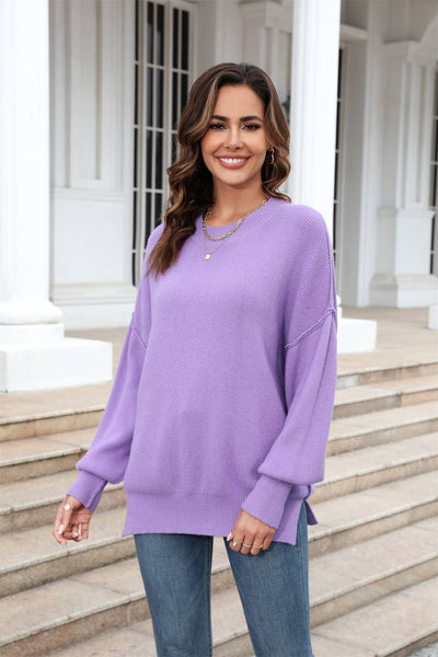 Purple Ribbed Knit Sweater