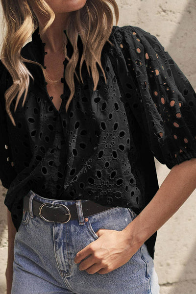 Black Flower Embroidered Blouse
