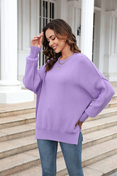 Purple Ribbed Knit Sweater