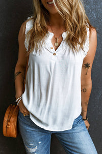 White Ruffle Trim Sleeveless Top