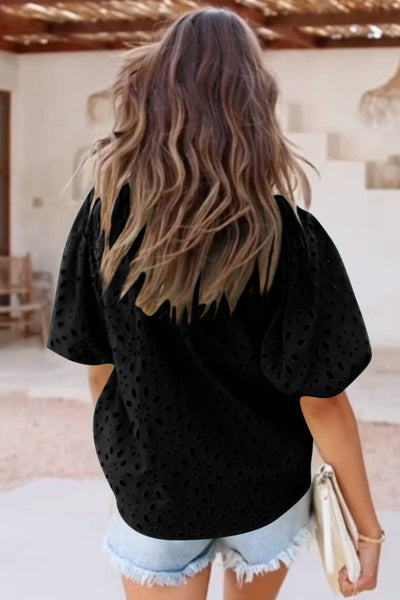 Black Flower Embroidered Blouse