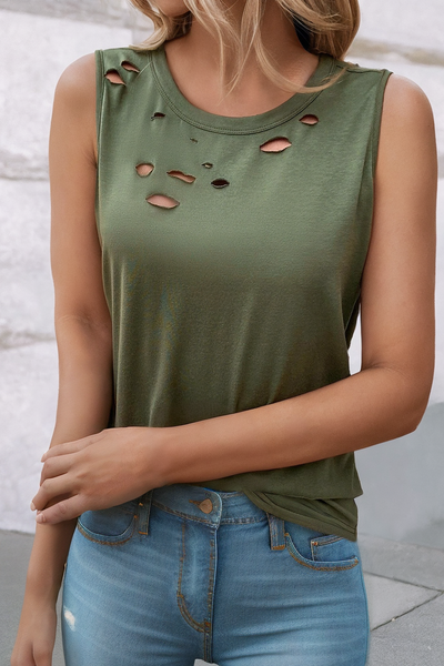 Solid Color Distressed Ripped Tank Top: XL / Jungle Green