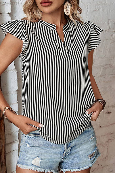 Ruffle Sleeves Stripes Blouse