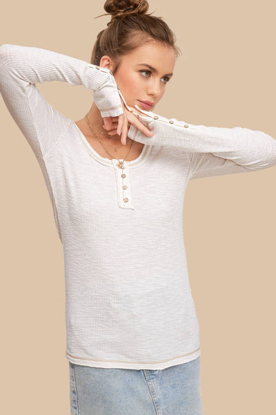 Ribbed Henley Stitched Top