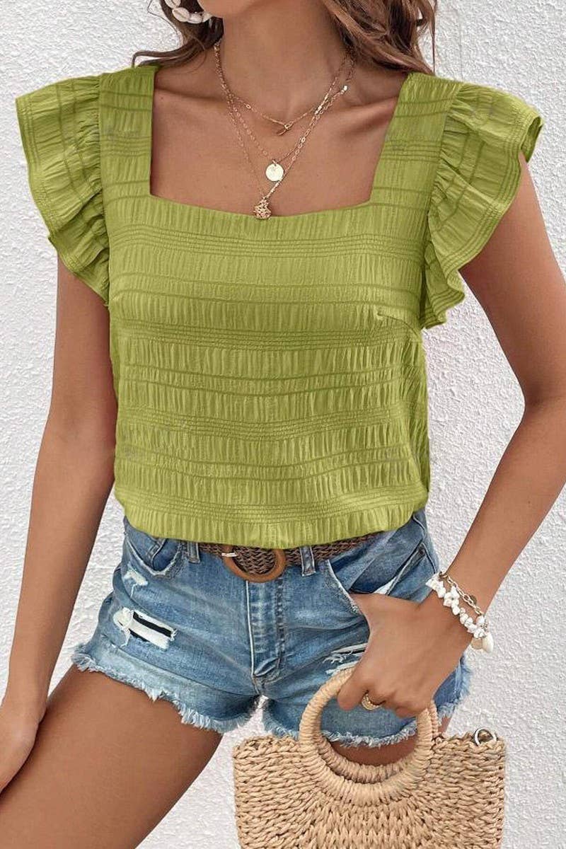Green Ruffle Sleeve Blouse