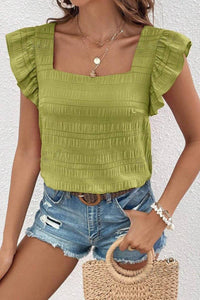 Green Ruffle Sleeve Blouse