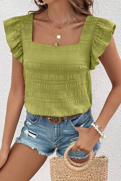 Green Ruffle Sleeve Blouse