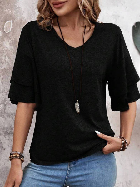 Black Ruffle Sleeve Top