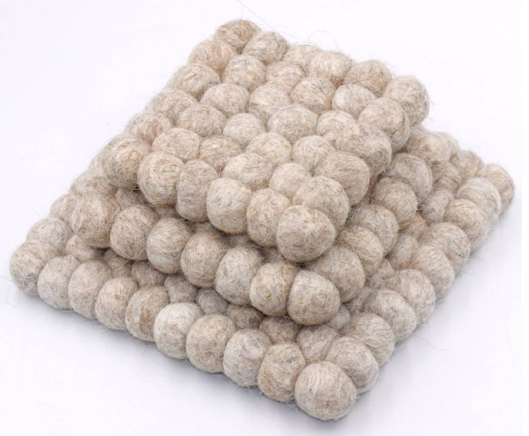 Plain Trivet Set of 3 Natural BEIGE Wool: SHEEP WOOL / NATURAL BEIGE