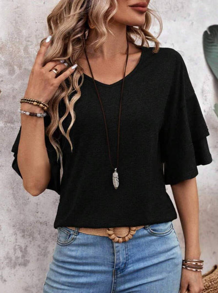 Black Ruffle Sleeve Top