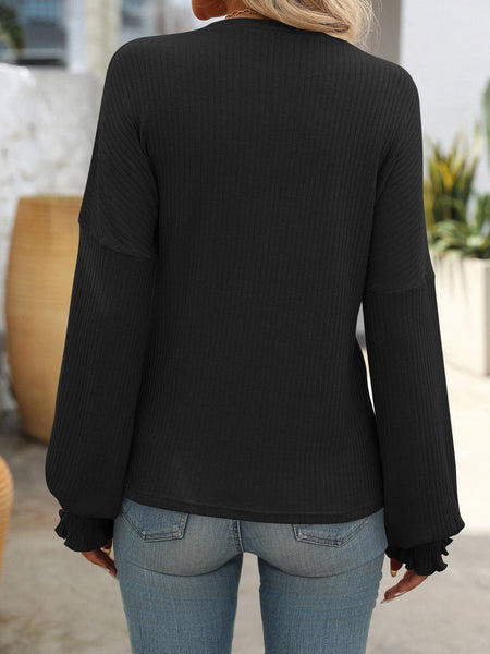Ribbed Knit Long Sleeve Top G5-TP8084: Olive / M