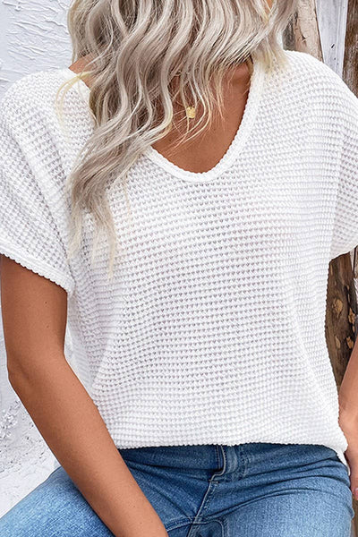 White Hollow Knit Top with Tie Back