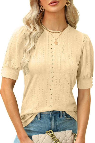 CWTTS0473_HOLLOW HOLE RIBBED SLEEVE CASUAL TOP: MAUVE / (M) 1