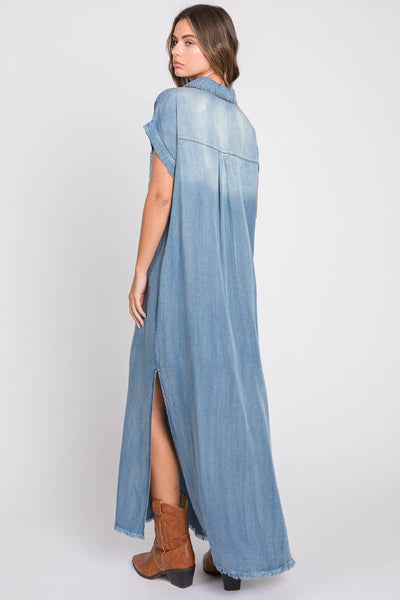 Short Sleeve Maxi Denim Dress