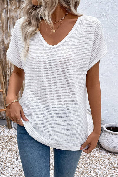 White Hollow Knit Top with Tie Back