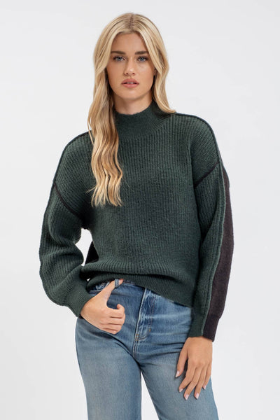 COLORBLOCK MOCK NECK EXPOSED SEAM KNIT SWEATER: IVORY