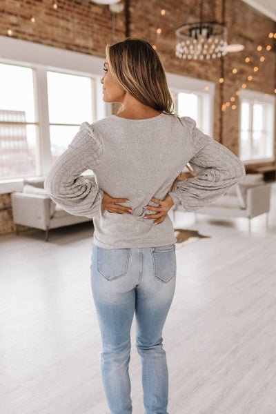 Grey V-Neck Ribbed Top