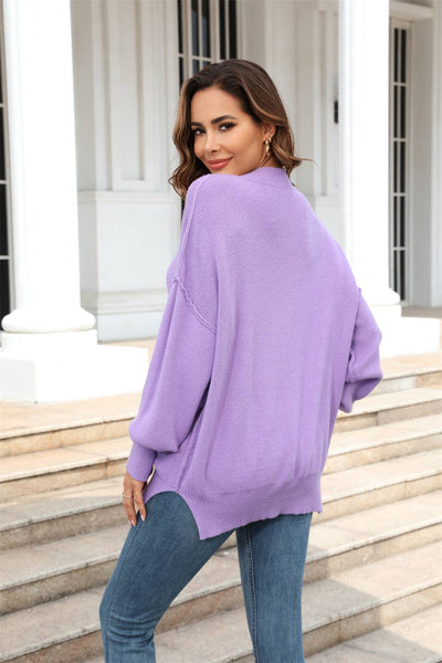 Purple Ribbed Knit Sweater