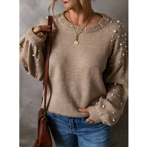 Pearl Beaded Crew Neck Sweater