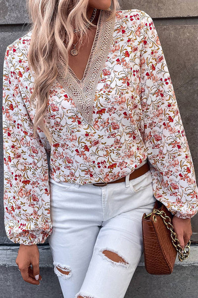 White and Red Floral Blouse
