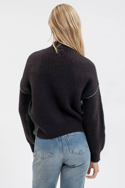 COLORBLOCK MOCK NECK EXPOSED SEAM KNIT SWEATER: IVORY