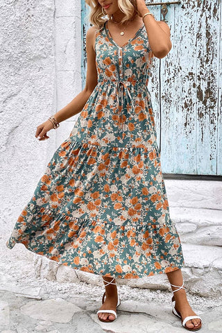 Drawstring Floral Maxi Dress