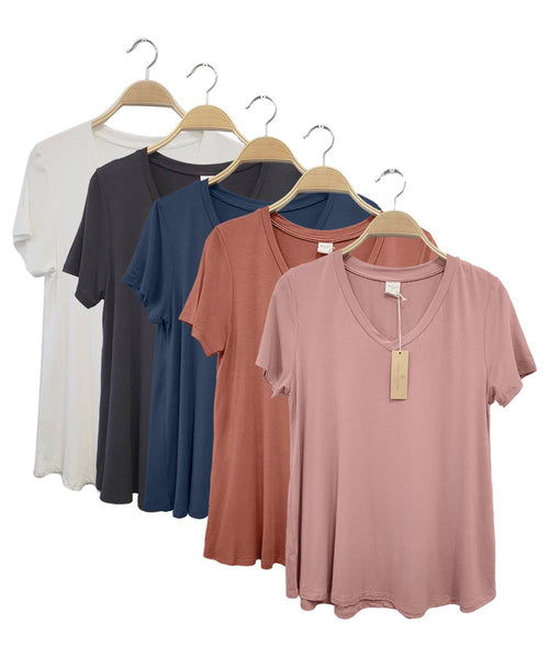 BAMBOO V NECK CLASSIC TOP PACKDEAL: SMALL / MULTI