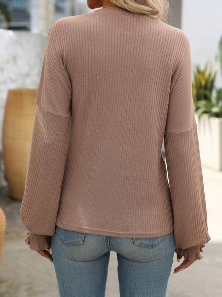 Ribbed Knit Long Sleeve Top G5-TP8084: Olive / XL