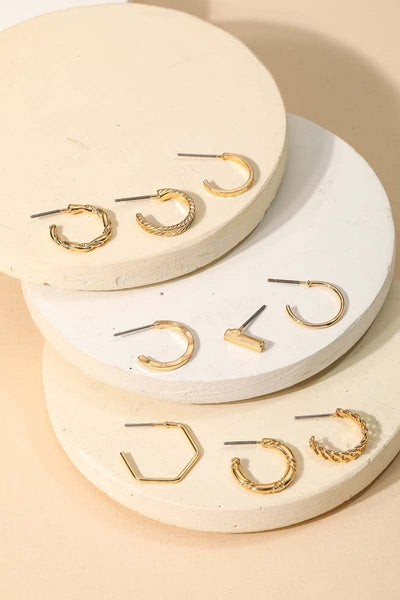 Mixed Metallic Hoop Earrings Set