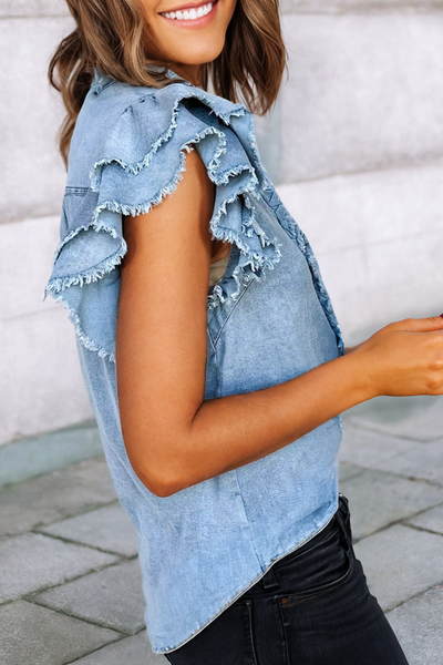 Ruffle Denim Blouse