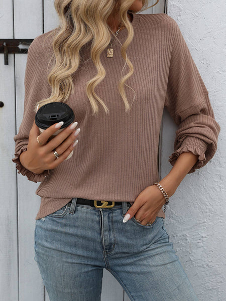 Ribbed Knit Long Sleeve Top G5-TP8084: Olive / XL