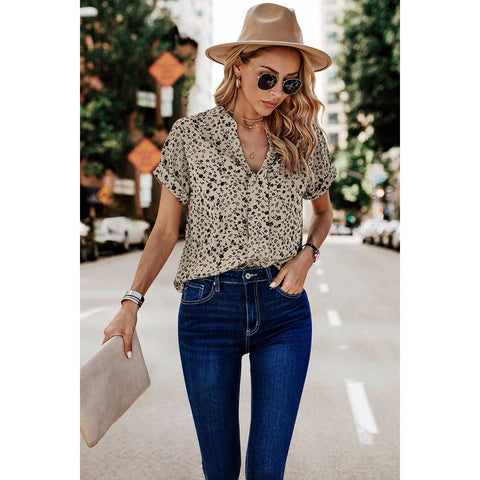 Tan & Black Floral Print Blouse