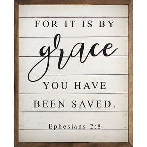 By Grace Ephesians 2 8 White: 16 x 20 x 1.5