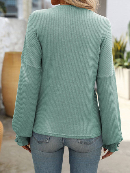 Ribbed Knit Long Sleeve Top G5-TP8084: Olive / M